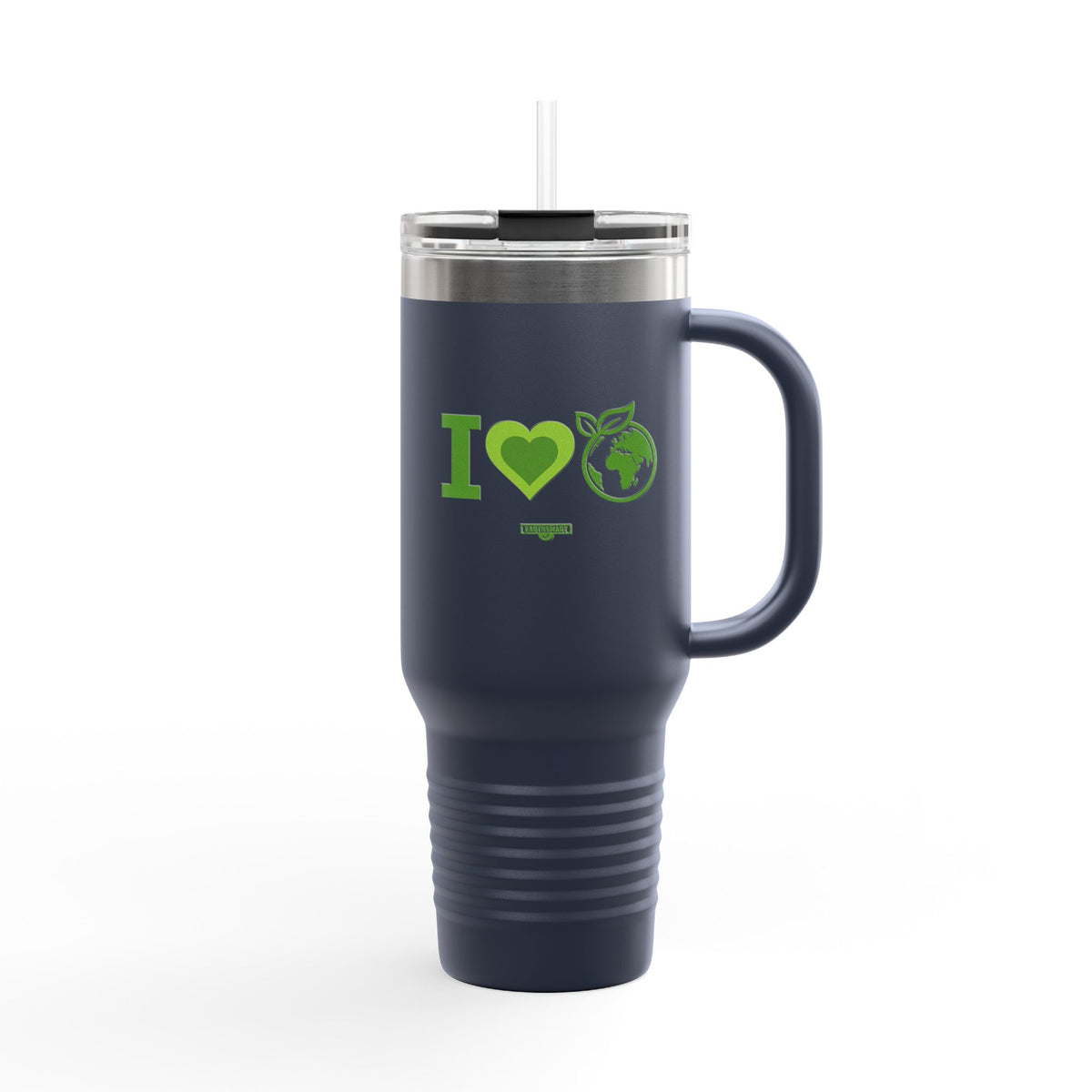 EARTHSMART ECO TUMBLER - 'I LOVE EARTH' version -  100% stainless steel (body), 100% recycled plastic (straw and lid).(1.8L - 40OZ)