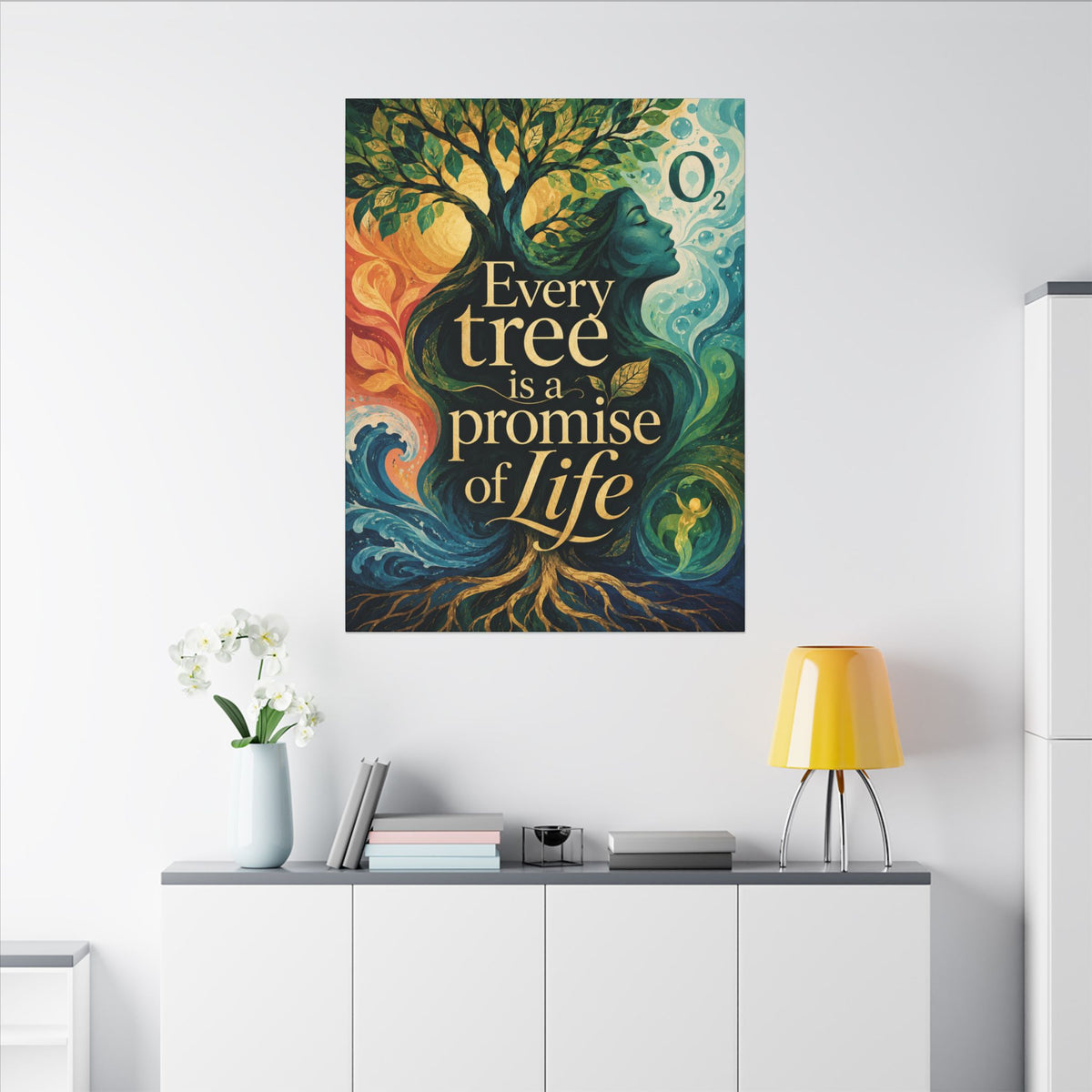 "EVERY TREE IS A PROMISE OF LIFE" (Contemporary art style). Earthsmart Eco Canvas Wall Art (Matte Stretched Print).
