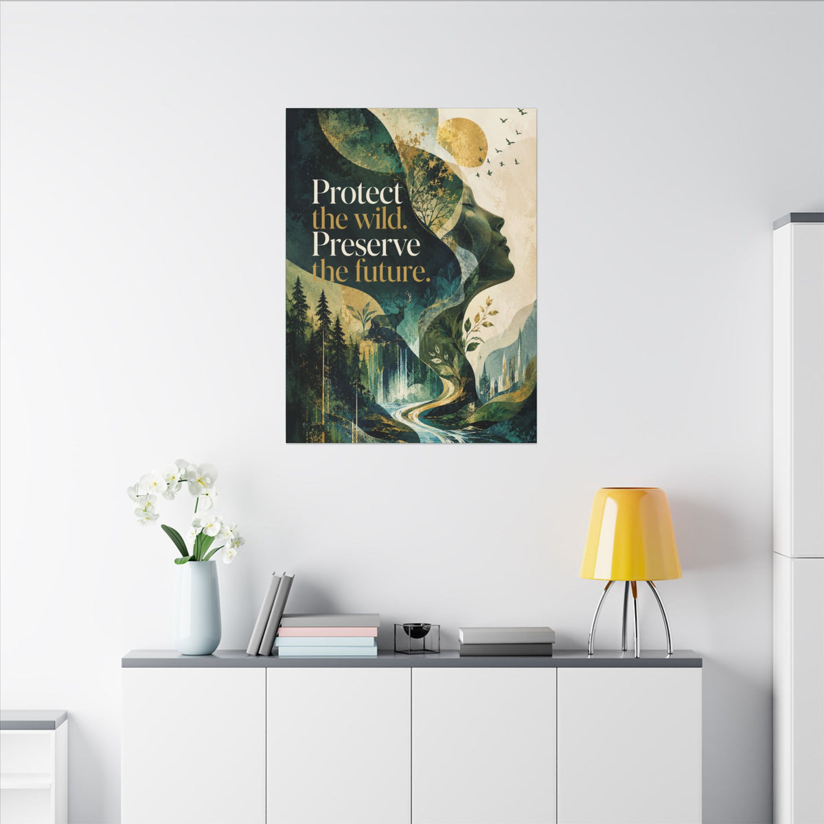 "PROTECT THE WILD PRESERVE THE FUTURE" (Abstract art style). Earthsmart Eco Canvas Wall Art (Matte Stretched Print).