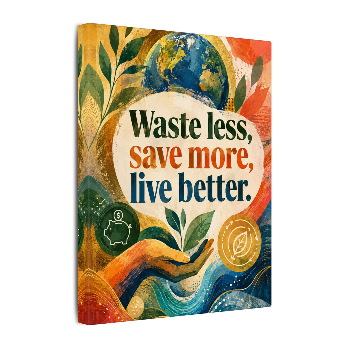 "WASTE LESS, SAVE MORE, LIVE BETTER". – Inspirational Eco Canvas