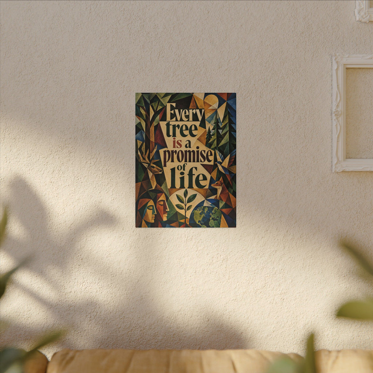 "EVERY TREE IS A PROMISE OF LIFE" (Cubist art style). Earthsmart Eco Canvas Wall Art (Matte Stretched Print).