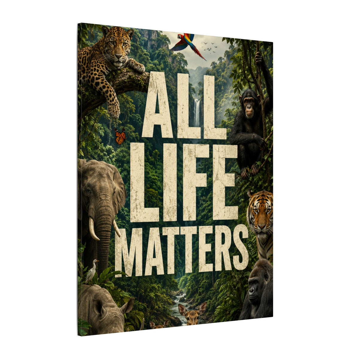 ALL LIFE MATTERS (Abstract art style) -  Earthsmart Canvas Wall Art. Jungle Wildlife ((Matte Stretched Print).