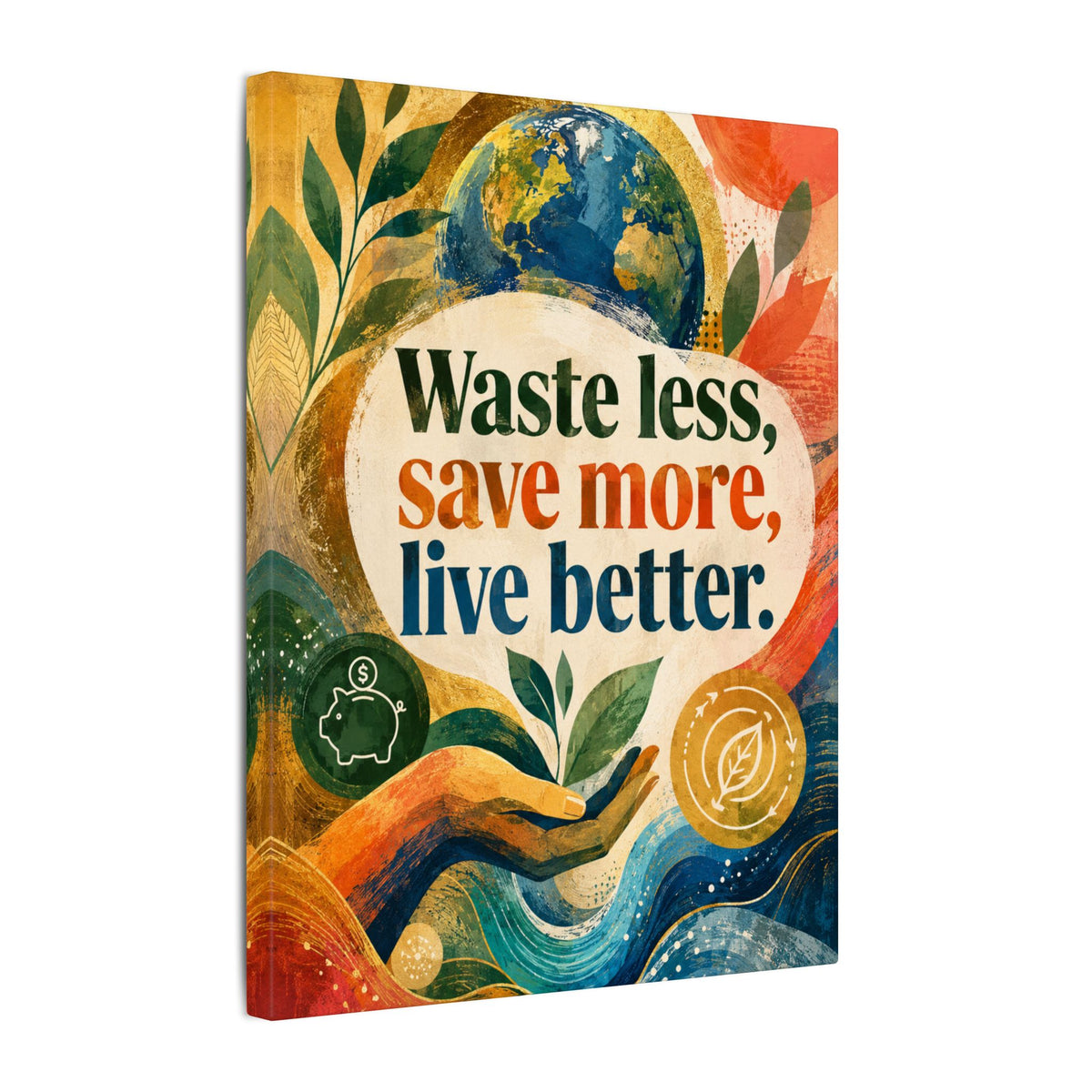 "WASTE LESS, SAVE MORE, LIVE BETTER". – Inspirational Eco Canvas