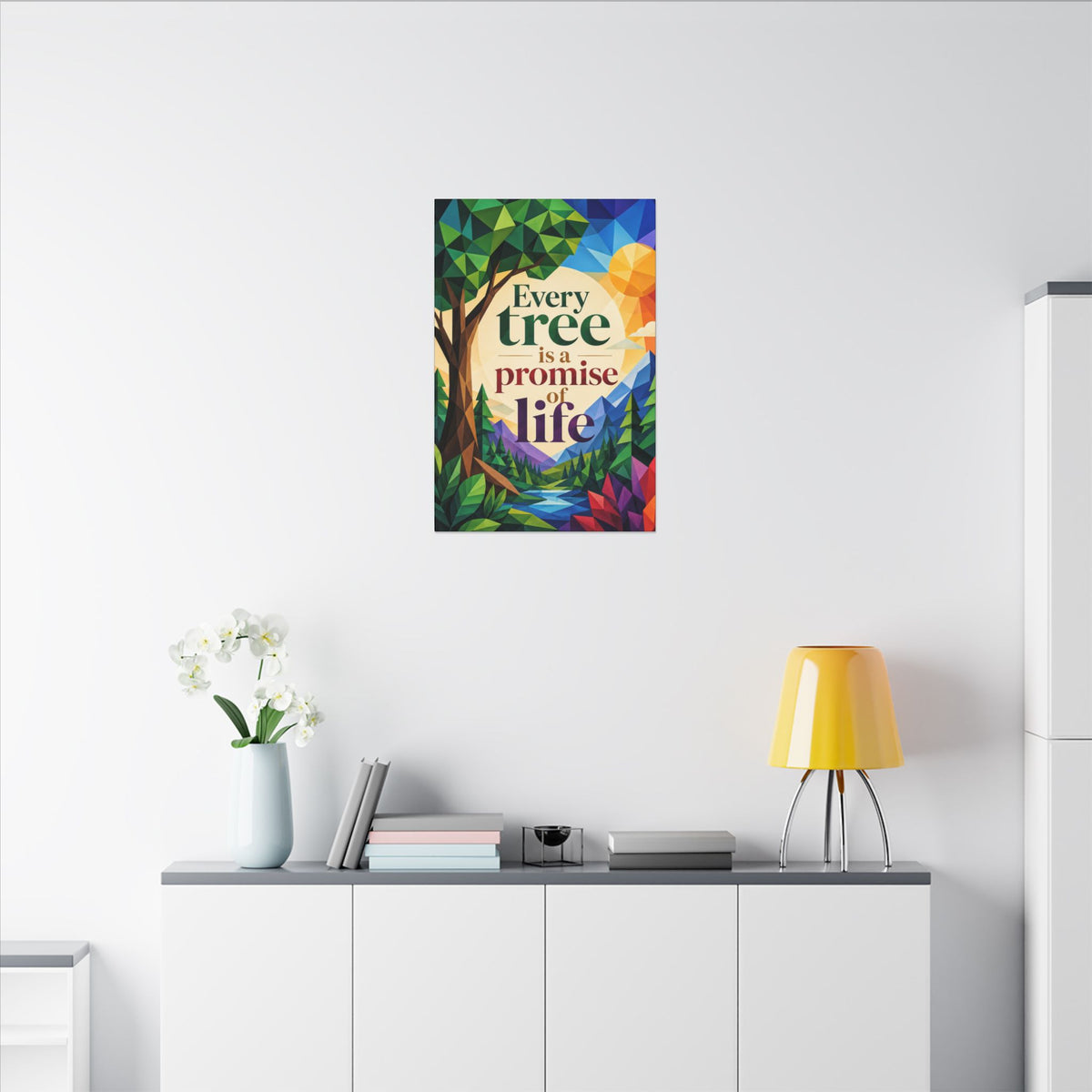 "EVERY TREE IS A PROMISE OF LIFE" (Geometric art style). Earthsmart Eco Canvas Wall Art (Matte Stretched Print).