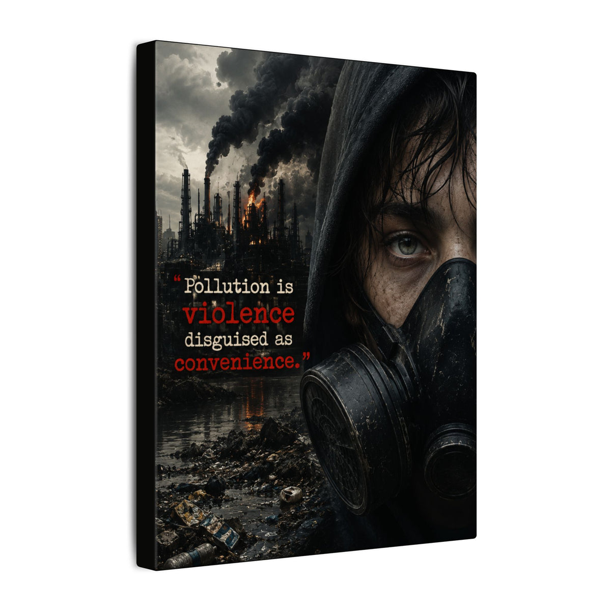 "POLLUTION IS VIOLENCE DISGUISED AS CONVENIENCE" (Dark Reality) - Earthsmart Canvas Wall Art.