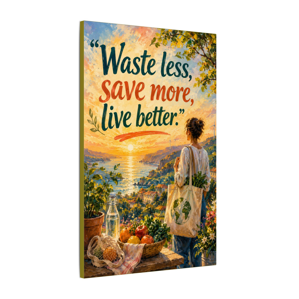 "WASTE LESS, SAVE MORE, LIVE BETTTER." (Impressionist art style). Earthsmart,  Eco-Friendly Inspirational Wall Art