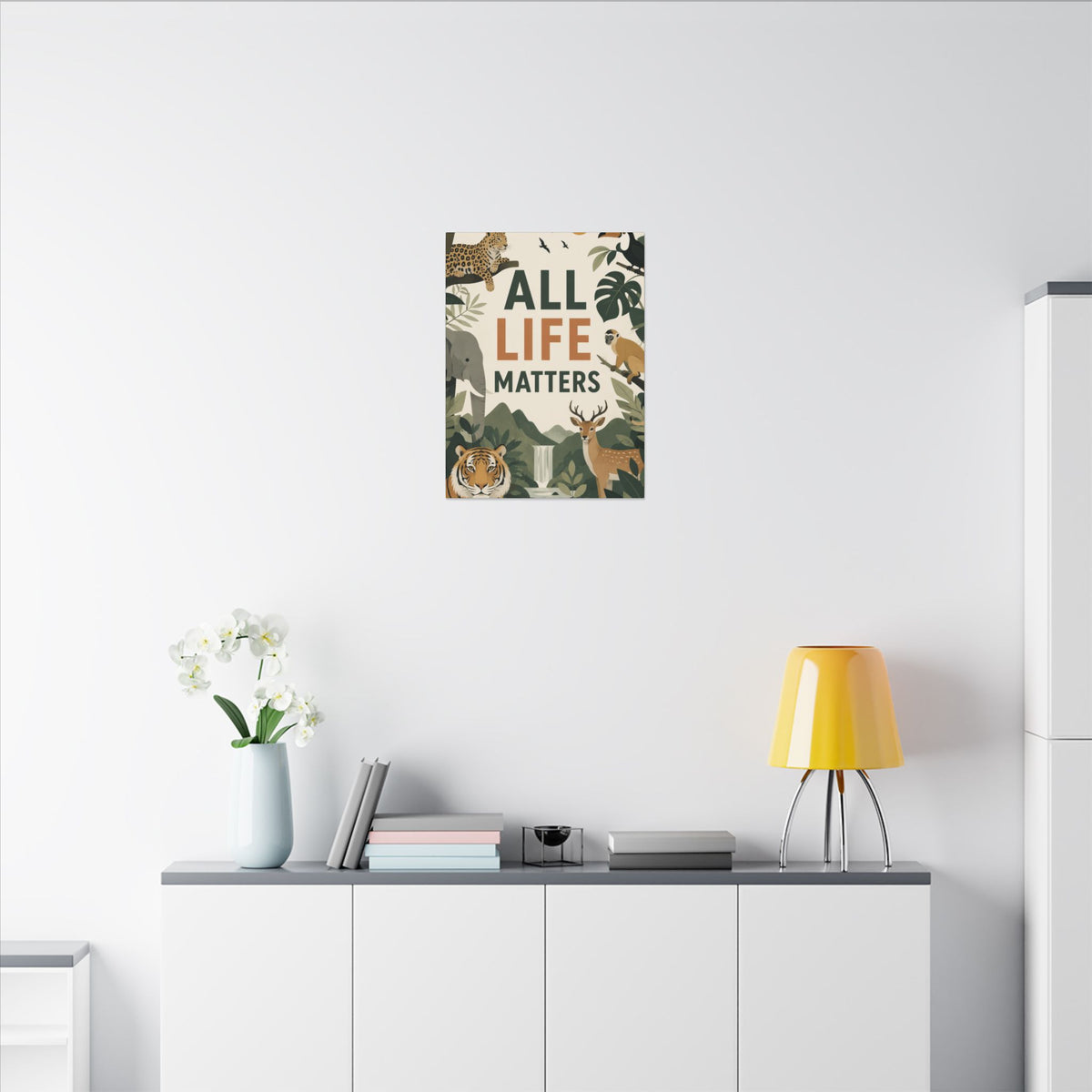 "ALL LIFE MATTERS" (modern art style) - Earthsmart Canvas Wall Art. Jungle Wildlife. (Matte Stretched Print).