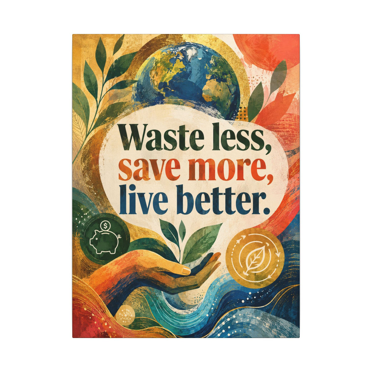 "WASTE LESS, SAVE MORE, LIVE BETTER". – Inspirational Eco Canvas