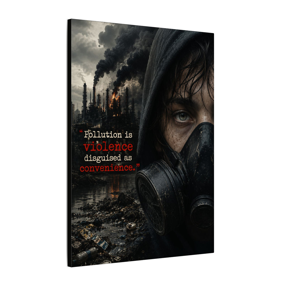 "POLLUTION IS VIOLENCE DISGUISED AS CONVENIENCE" (Dark Reality) - Earthsmart Canvas Wall Art.