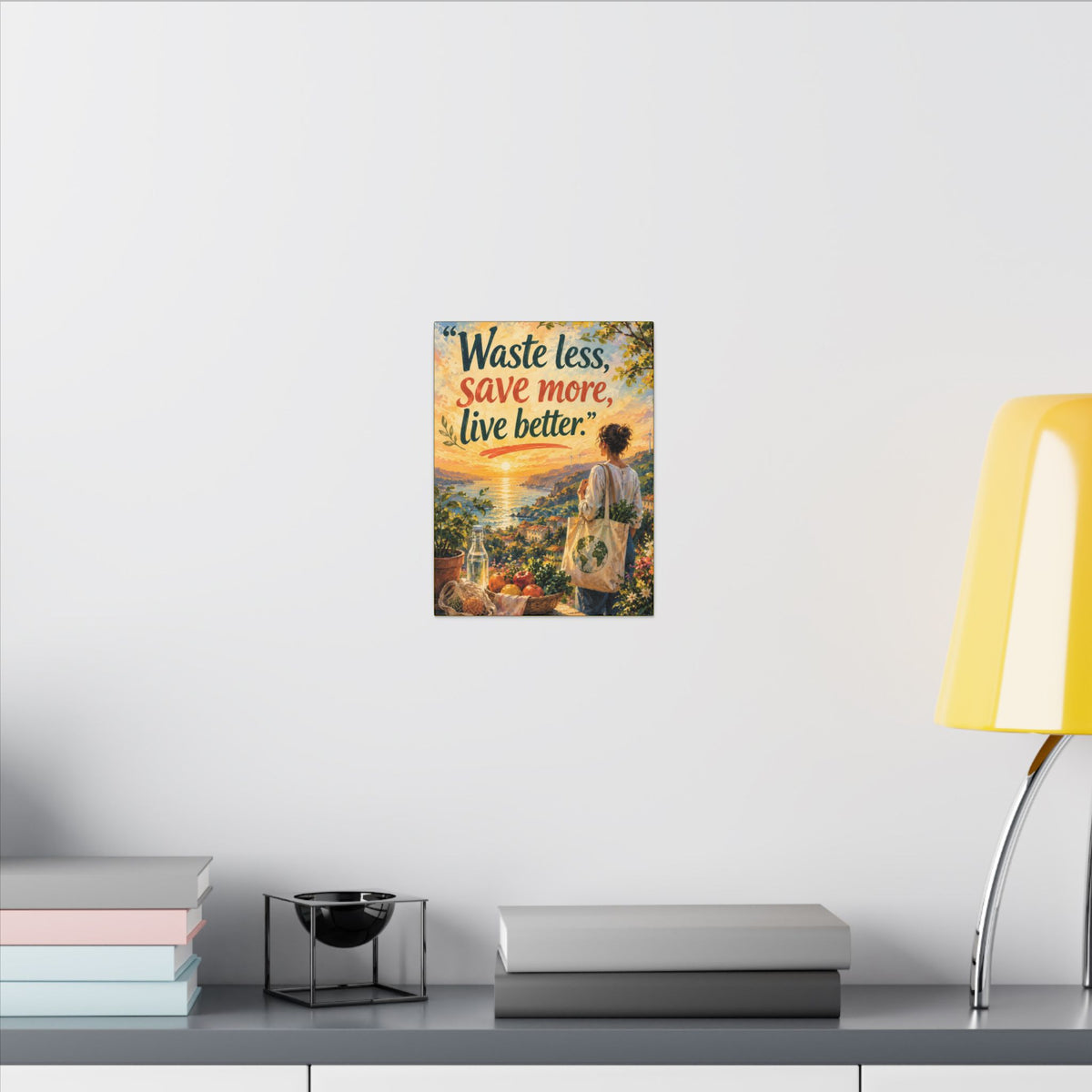 "WASTE LESS, SAVE MORE, LIVE BETTTER." (Impressionist art style). Earthsmart,  Eco-Friendly Inspirational Wall Art