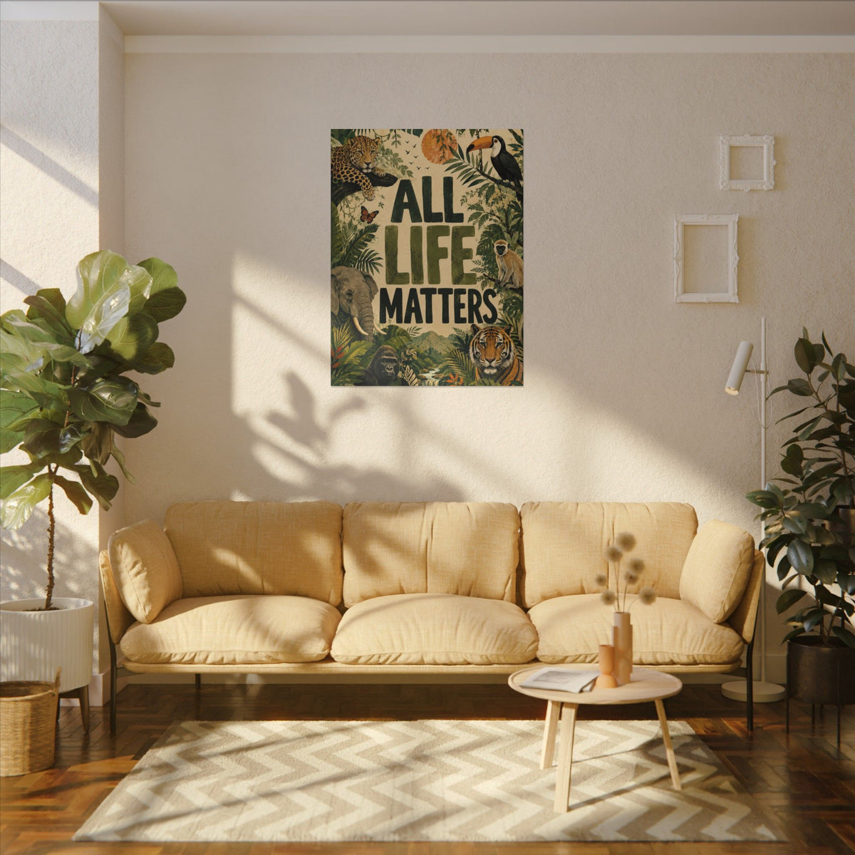"ALL LIFE MATTERS" (Organic art style) Earthsmart Canvas Wall Art — Jungle Wildlife. (Matte Stretched Print)