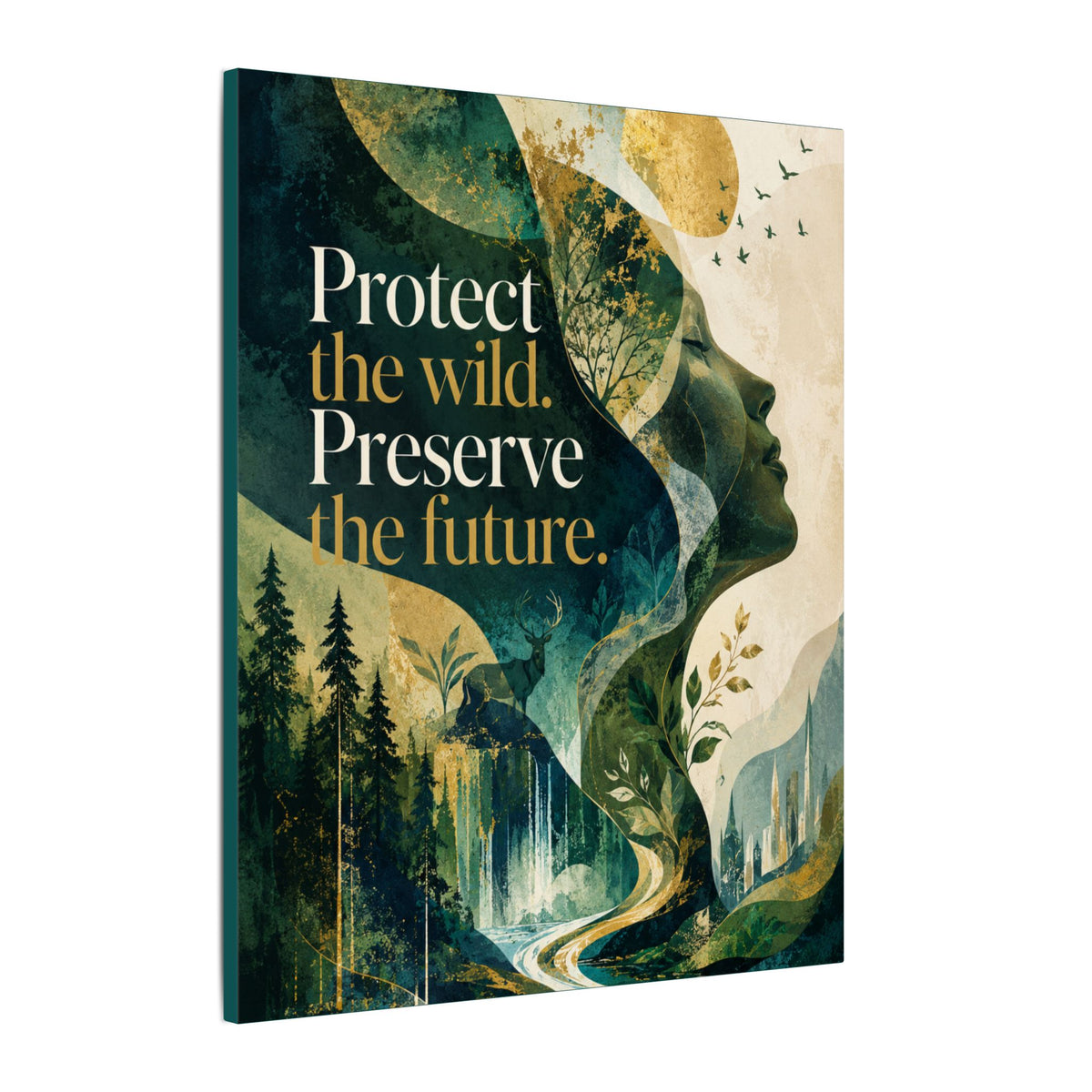 "PROTECT THE WILD PRESERVE THE FUTURE" (Abstract art style). Earthsmart Eco Canvas Wall Art (Matte Stretched Print).