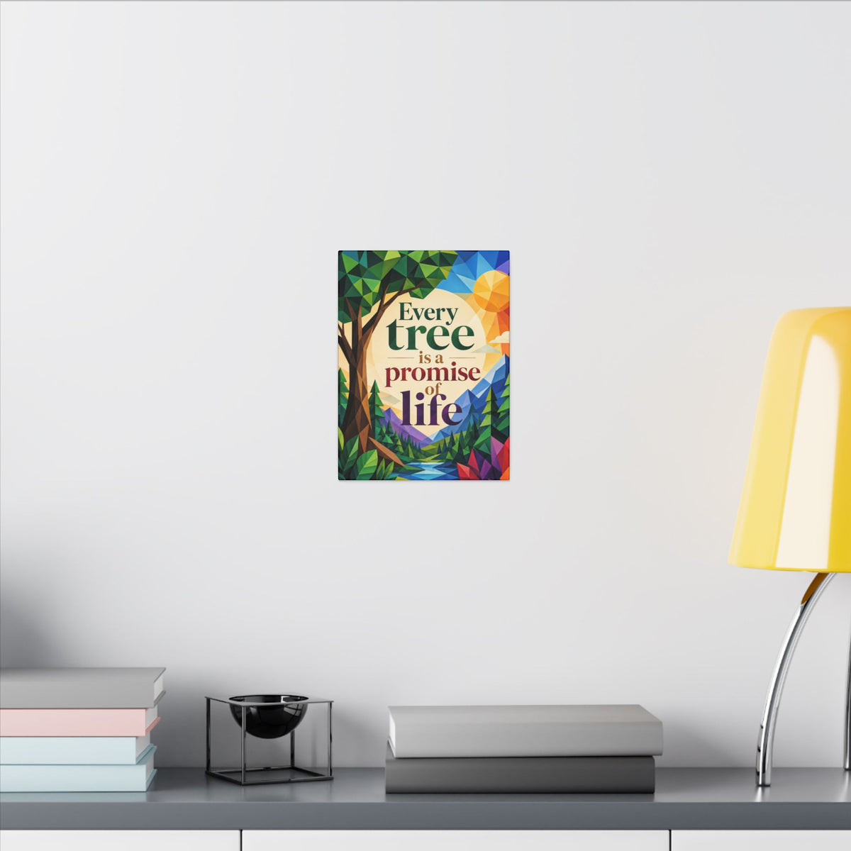 "EVERY TREE IS A PROMISE OF LIFE" (Geometric art style). Earthsmart Eco Canvas Wall Art (Matte Stretched Print).