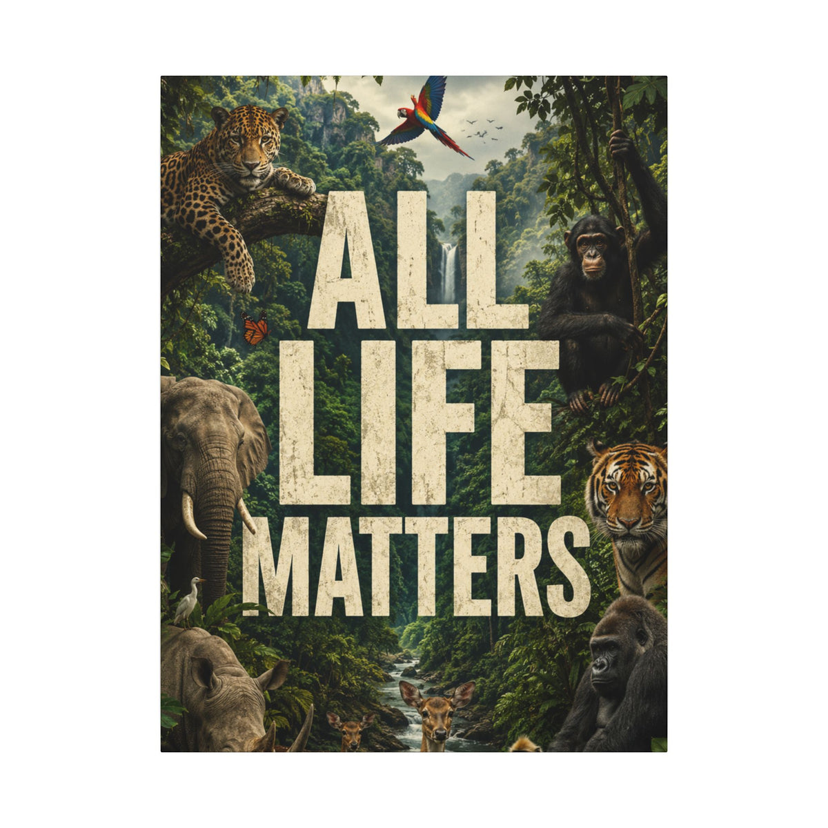 ALL LIFE MATTERS (Abstract art style) -  Earthsmart Canvas Wall Art. Jungle Wildlife ((Matte Stretched Print).