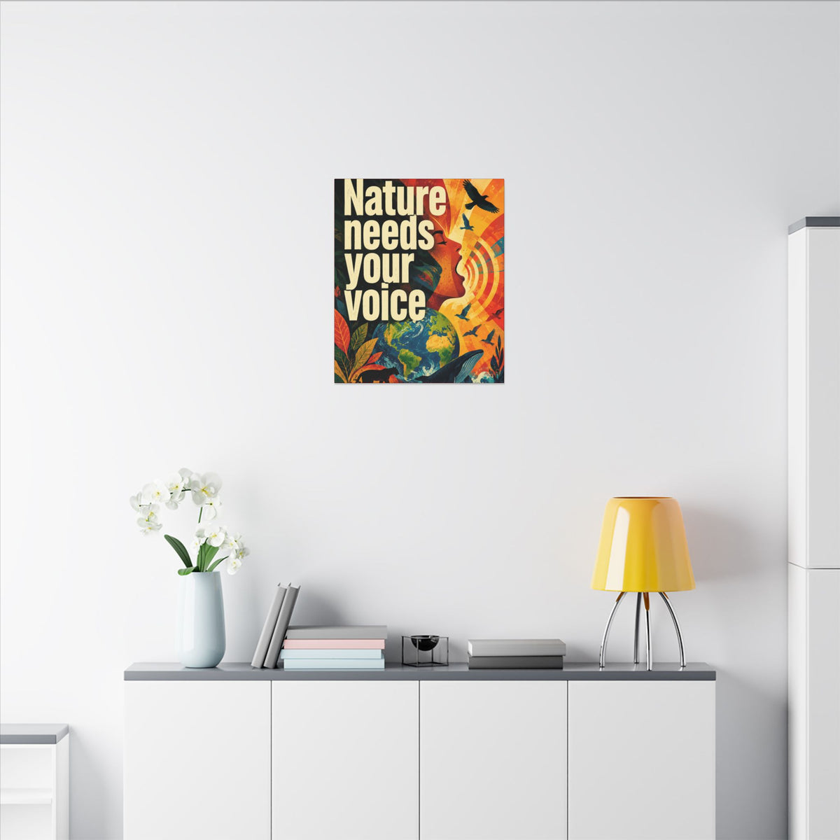 "NATURE NEEDS YOUR VOICE" (Contemporary art style). Earthsmart Eco Canvas Wall Art (Matte Stretched Print).