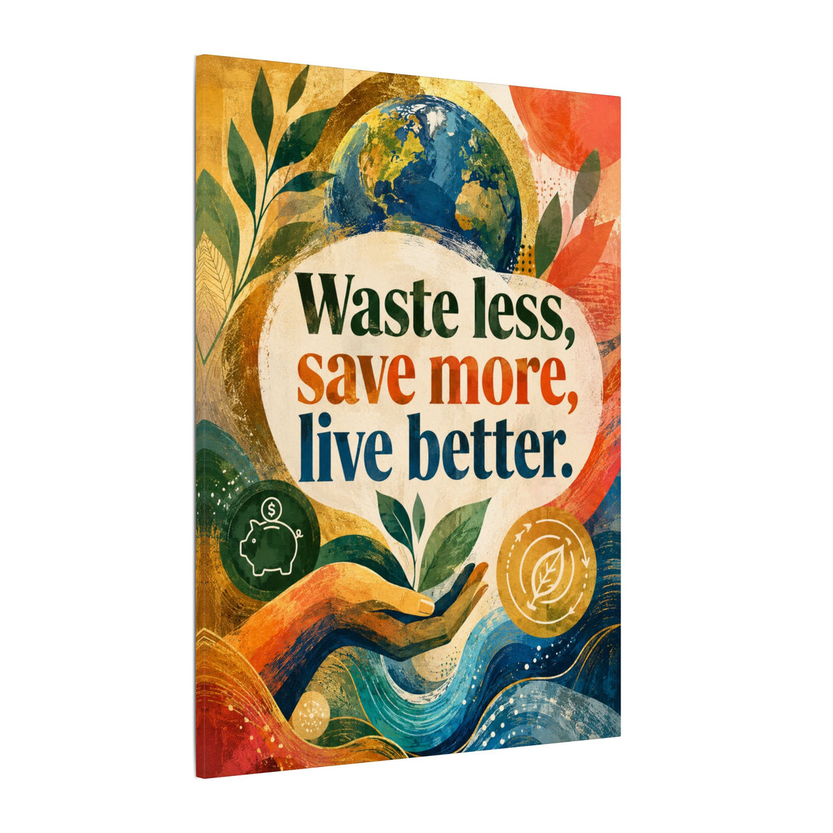 "WASTE LESS, SAVE MORE, LIVE BETTER". – Inspirational Eco Canvas