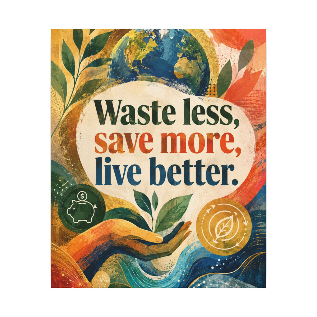 "WASTE LESS, SAVE MORE, LIVE BETTER". – Inspirational Eco Canvas