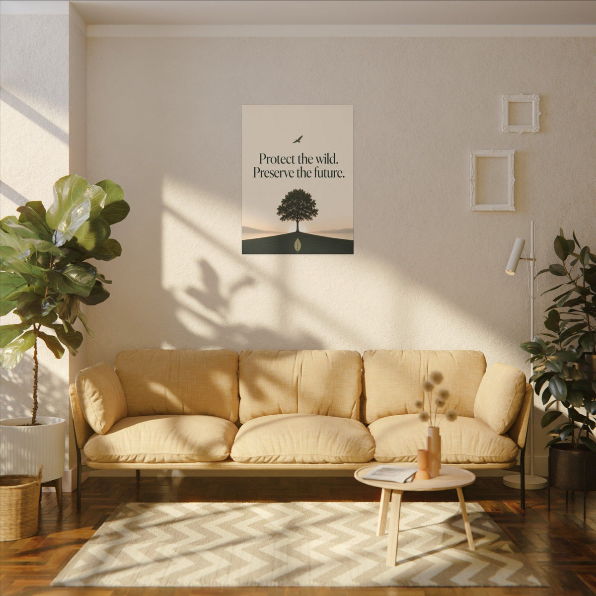"PROTECT THE WILD PRESERVE THE FUTURE" (Minimalist art style). Earthsmart Eco Canvas Wall Art (Matte Stretched Print).