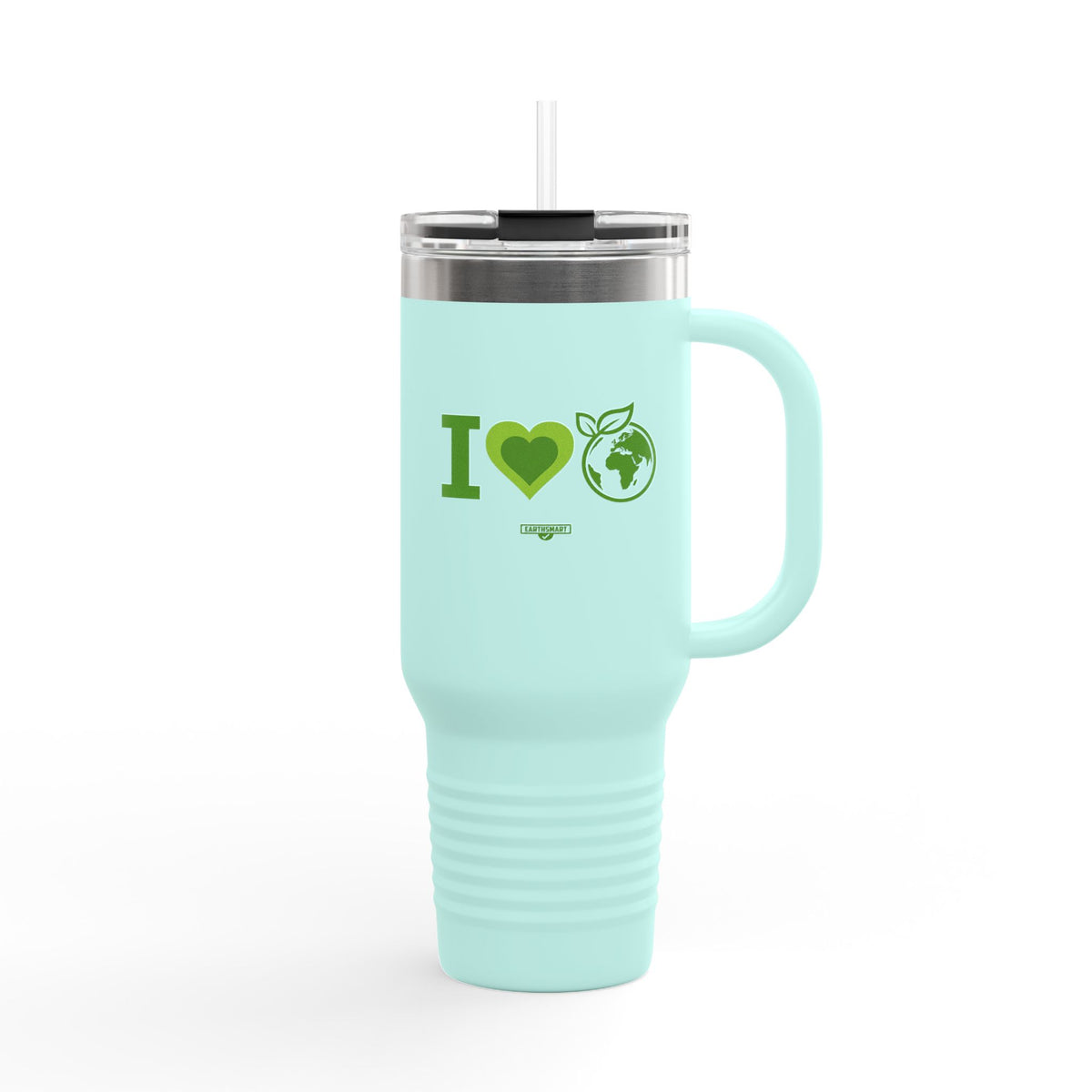 EARTHSMART ECO TUMBLER - 'I LOVE EARTH' version -  100% stainless steel (body), 100% recycled plastic (straw and lid).(1.8L - 40OZ)