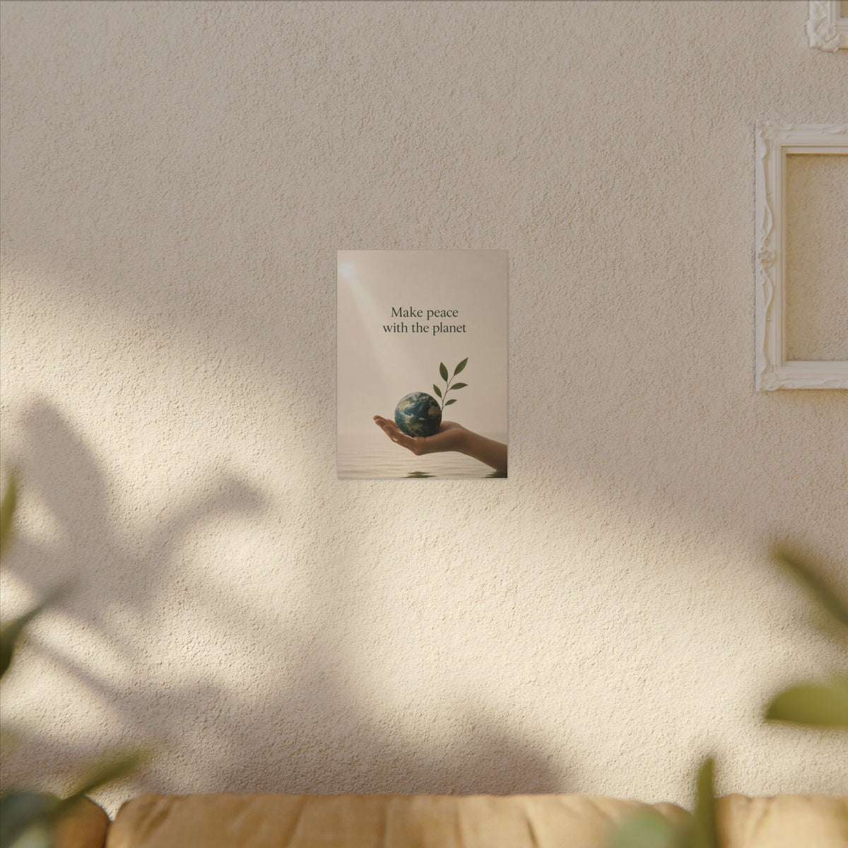"MAKE PEACE WITH THE PLANET" (Minimalist art style). Earthsmart Eco Canvas Wall Art (Matte Stretched Print).