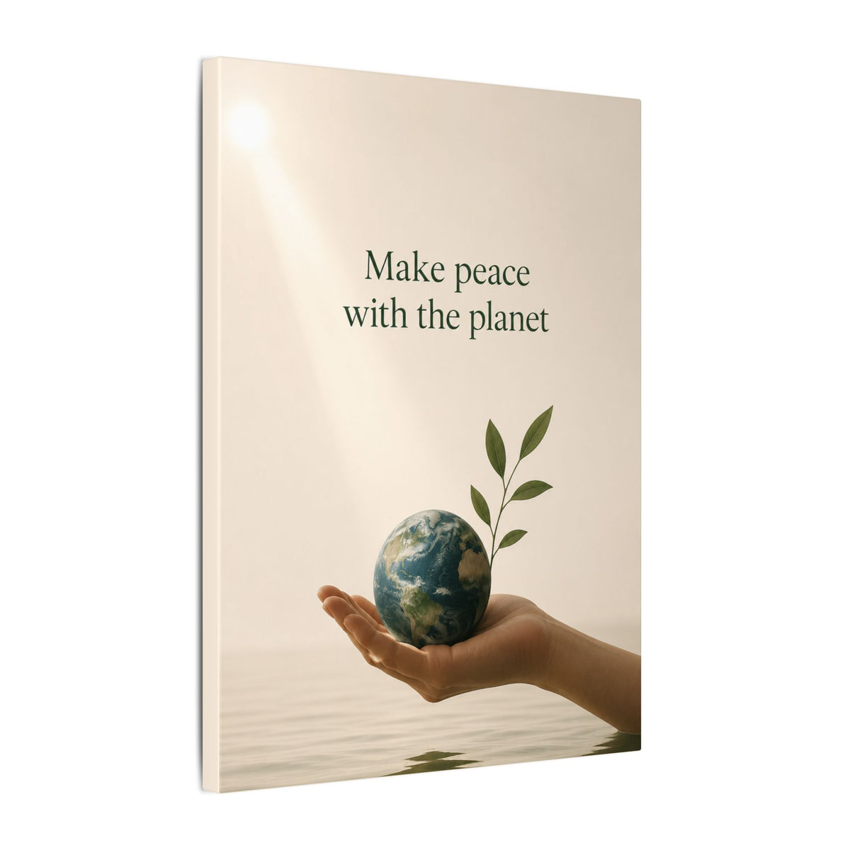 "MAKE PEACE WITH THE PLANET" (Minimalist art style). Earthsmart Eco Canvas Wall Art (Matte Stretched Print).
