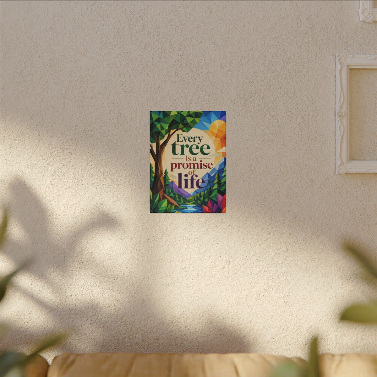 "EVERY TREE IS A PROMISE OF LIFE" (Geometric art style). Earthsmart Eco Canvas Wall Art (Matte Stretched Print).