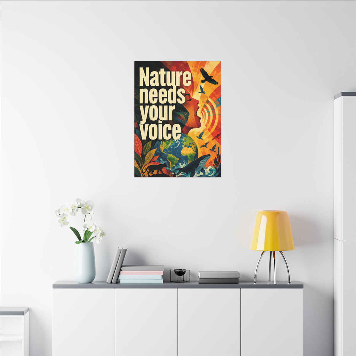 "NATURE NEEDS YOUR VOICE" (Contemporary art style). Earthsmart Eco Canvas Wall Art (Matte Stretched Print).