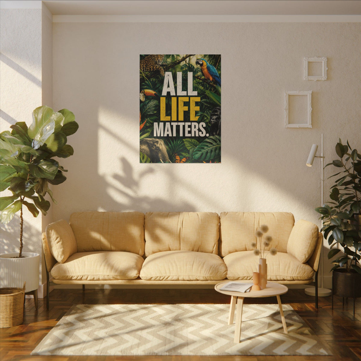 "ALL LIFE MATTERS" (Realist art style)  — Earthsmart Canvas Wall Art. Jungle Wildlife (Matte Stretched Canvas).