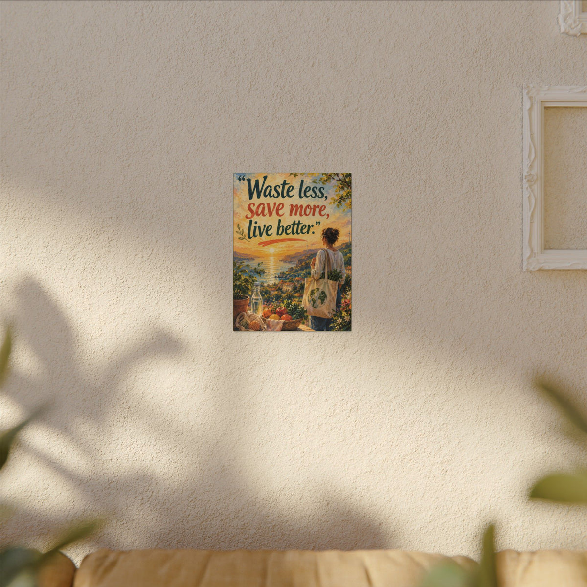 "WASTE LESS, SAVE MORE, LIVE BETTTER." (Impressionist art style). Earthsmart,  Eco-Friendly Inspirational Wall Art