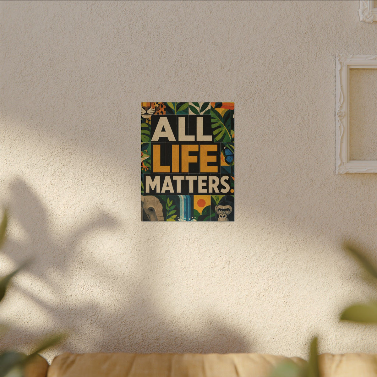 "ALL LIFE MATTERS" (Geometric art style) Earthsmart Canvas Wall Art — Jungle Wildlife. (Matte Stretched Print)
