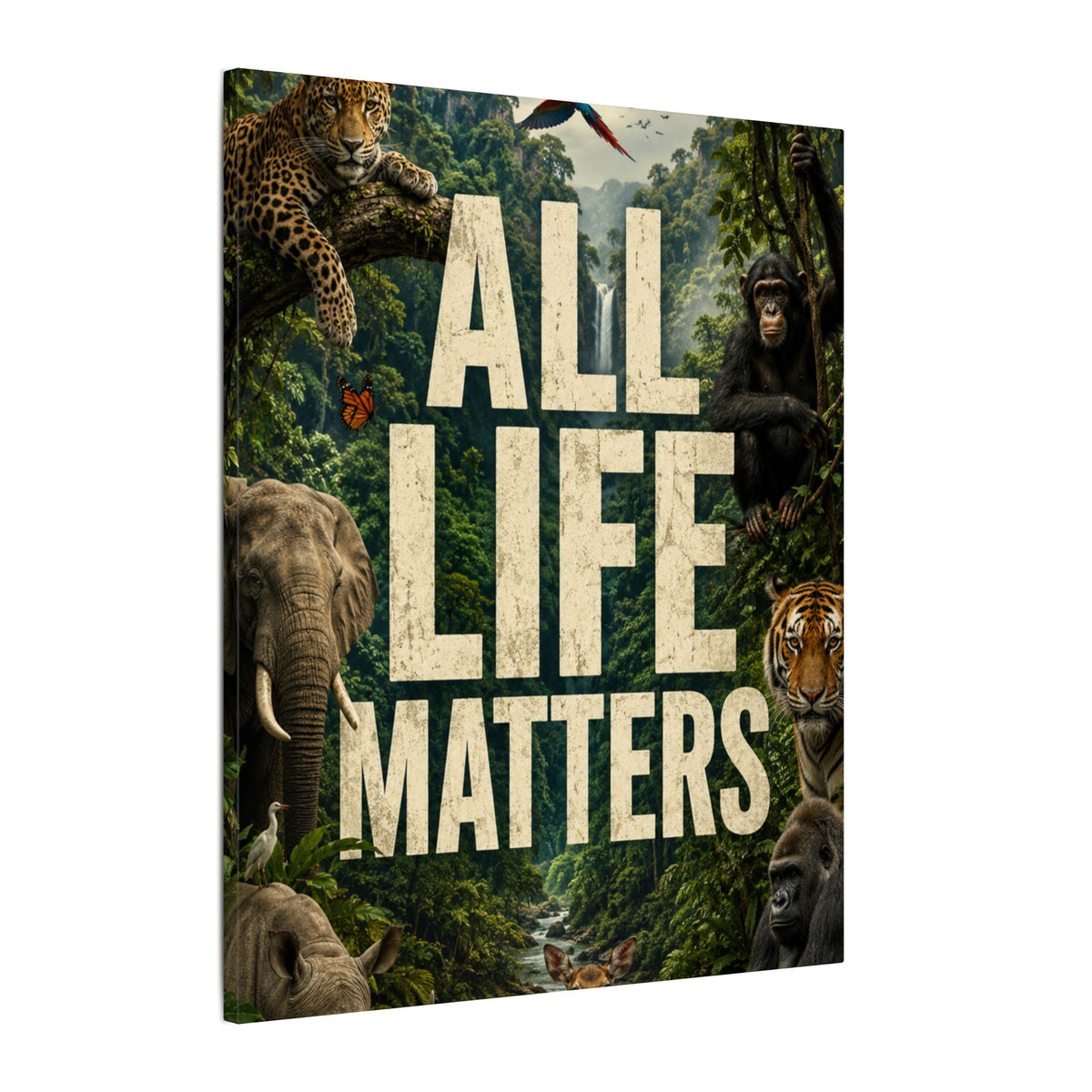 ALL LIFE MATTERS (Abstract art style) -  Earthsmart Canvas Wall Art. Jungle Wildlife ((Matte Stretched Print).