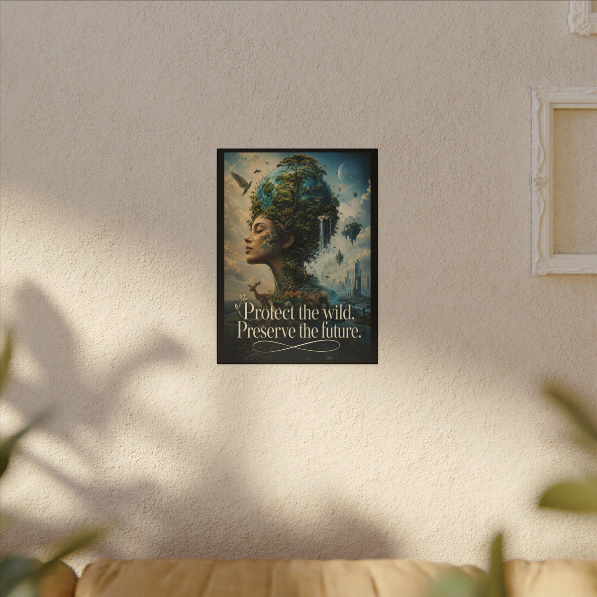 "PROTECT THE WILD PRESERVE THE FUTURE" (Surrealist art style). Earthsmart Eco Canvas Wall Art (Matte Stretched Print).
