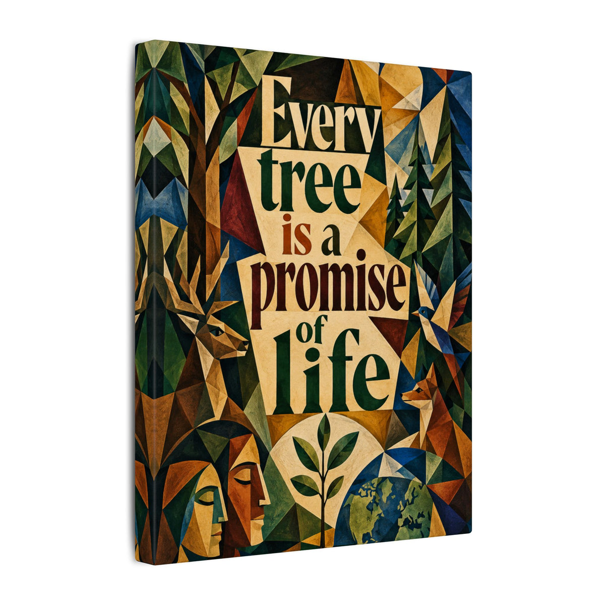 "EVERY TREE IS A PROMISE OF LIFE" (Cubist art style). Earthsmart Eco Canvas Wall Art (Matte Stretched Print).