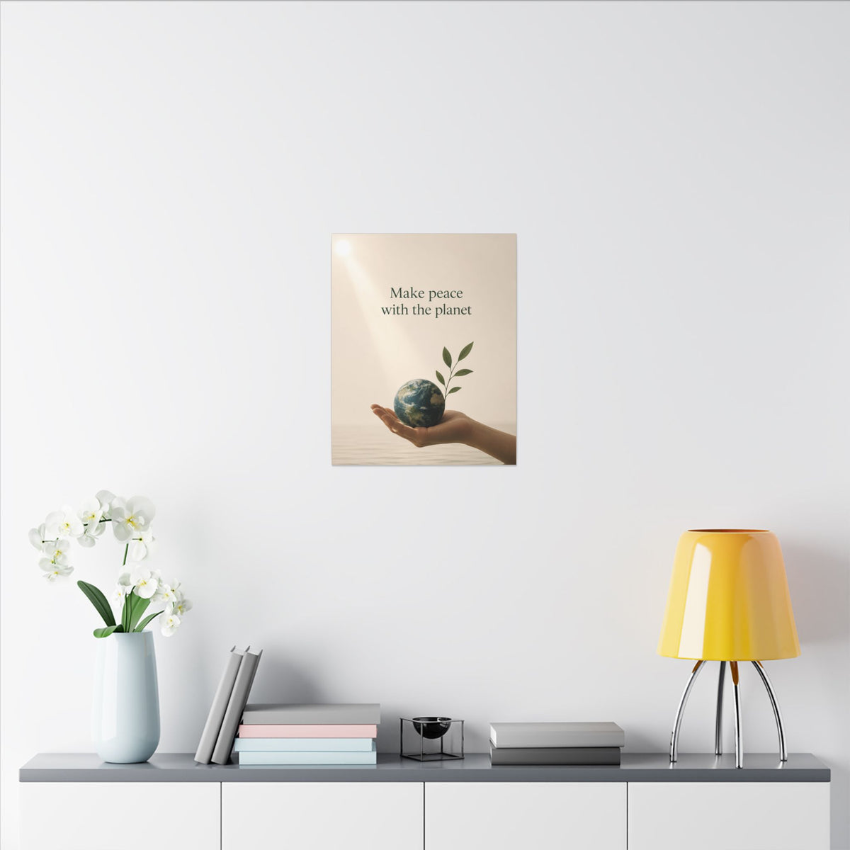 "MAKE PEACE WITH THE PLANET" (Minimalist art style). Earthsmart Eco Canvas Wall Art (Matte Stretched Print).