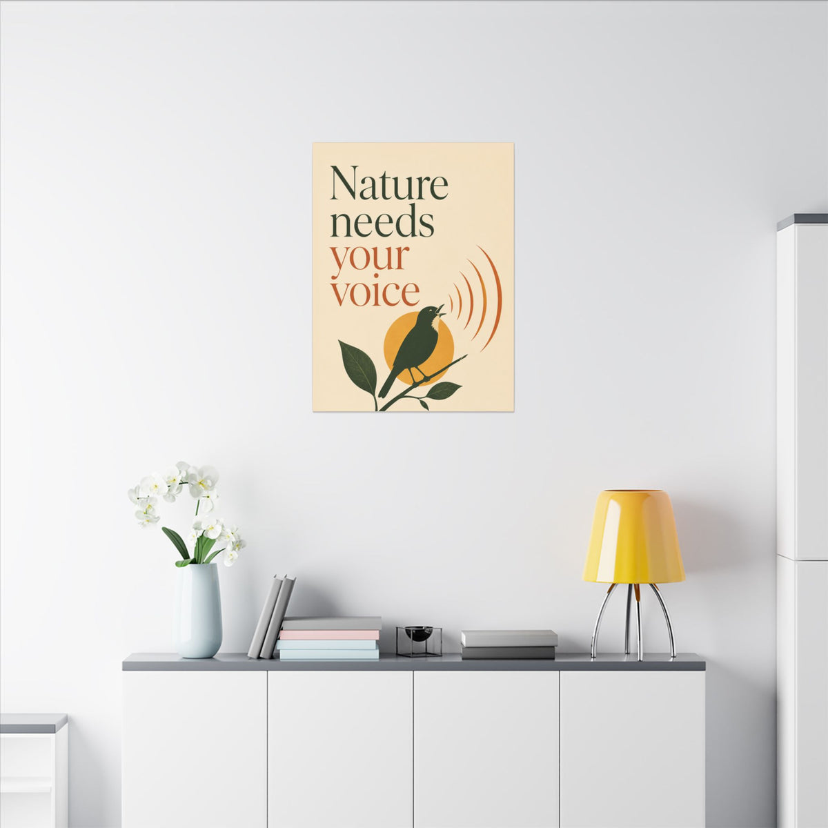 "NATURE NEEDS YOUR VOICE" (Minimalist art style). Earthsmart Eco Canvas Wall Art (Matte Stretched Print).