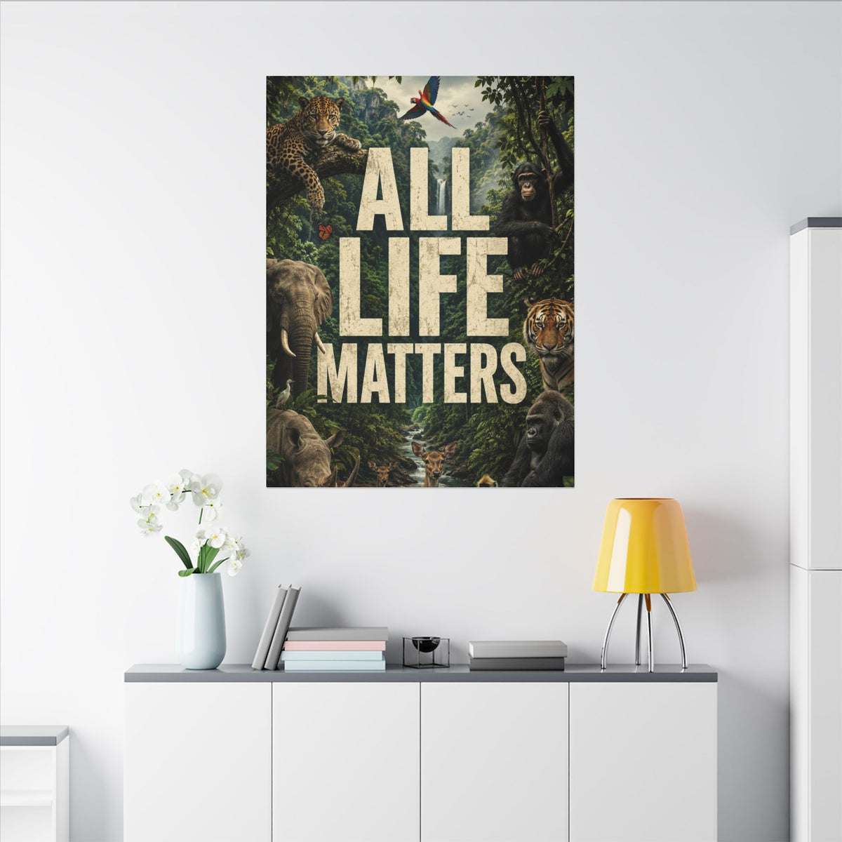 ALL LIFE MATTERS (Abstract art style) -  Earthsmart Canvas Wall Art. Jungle Wildlife ((Matte Stretched Print).