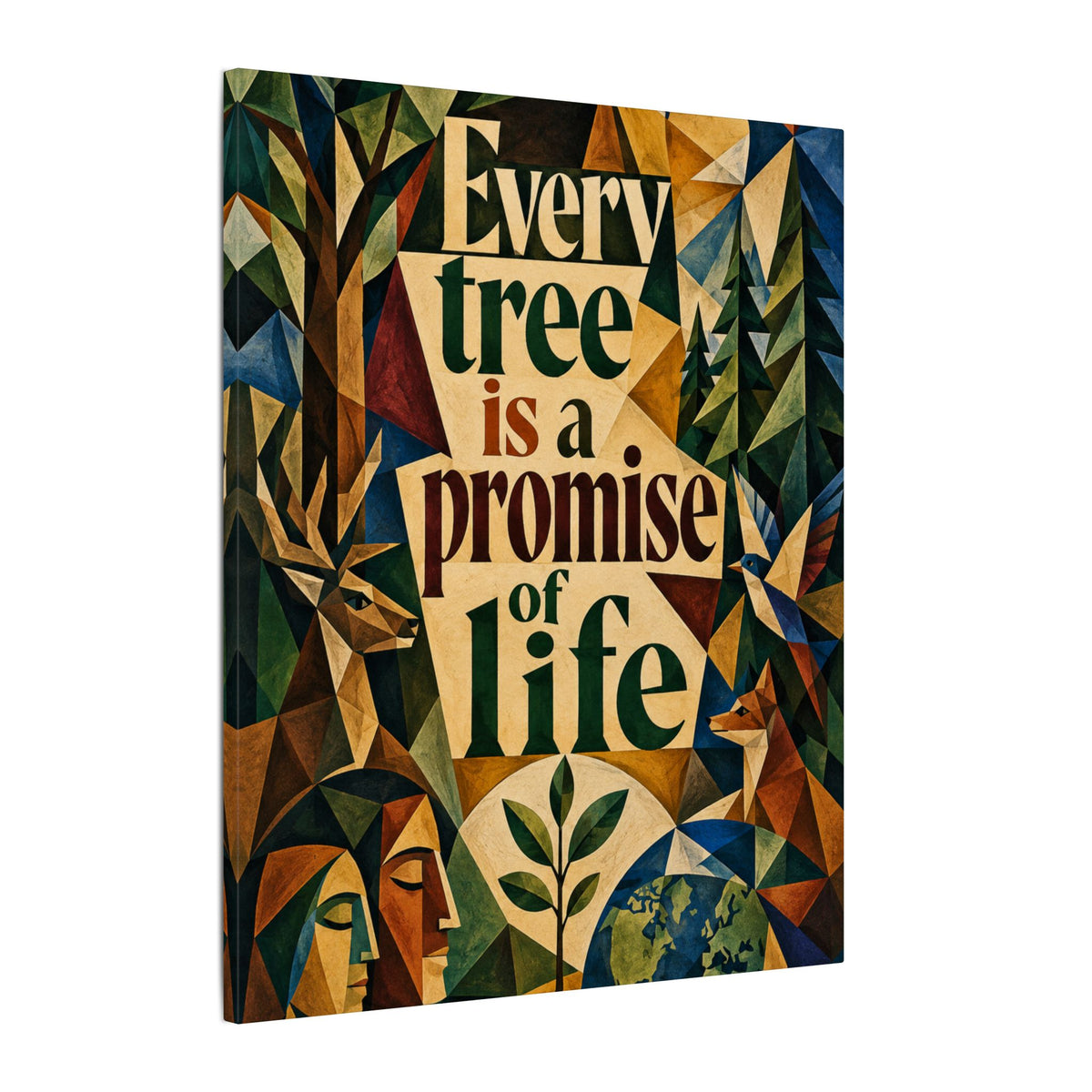 "EVERY TREE IS A PROMISE OF LIFE" (Cubist art style). Earthsmart Eco Canvas Wall Art (Matte Stretched Print).