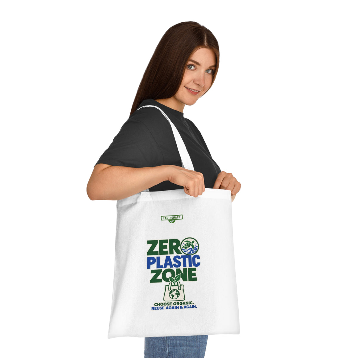 EARTHSMART 'ZERO PLASTIC ZONE' ECO TOTE BAG. 100% COTTON — (38cm x 42cm).