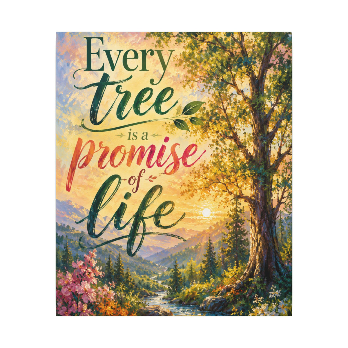 "EVERY TREE IS A PROMISE OF LIFE" (Impressionist art style). Earthsmart Eco Wall Art. (Stretched Canvas Print).