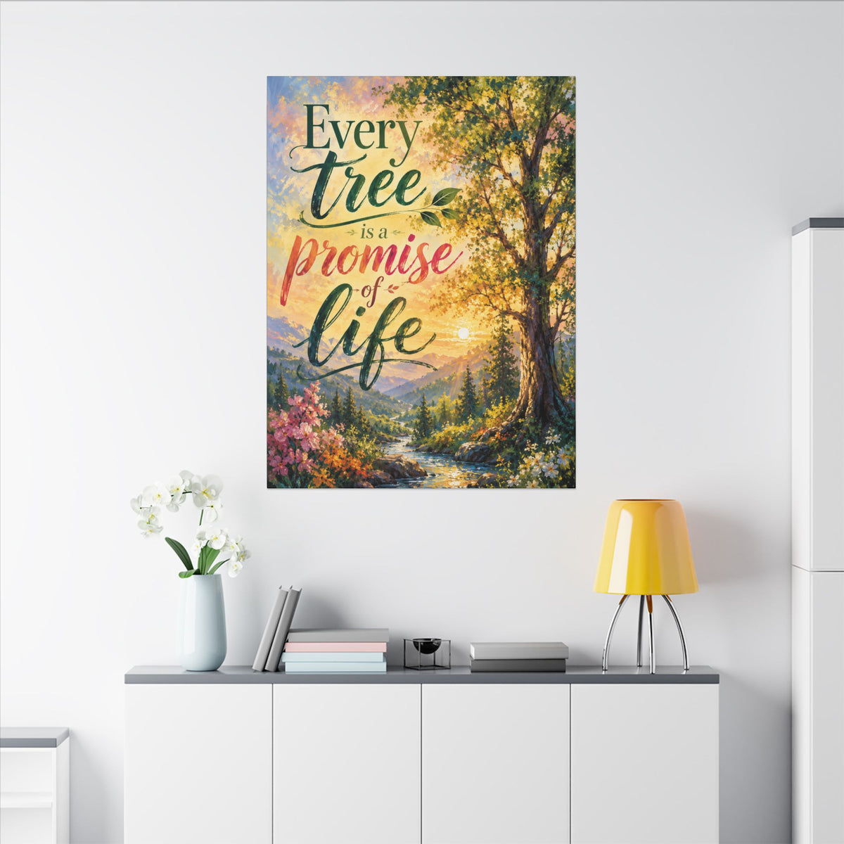 "EVERY TREE IS A PROMISE OF LIFE" (Impressionist art style). Earthsmart Eco Wall Art. (Stretched Canvas Print).