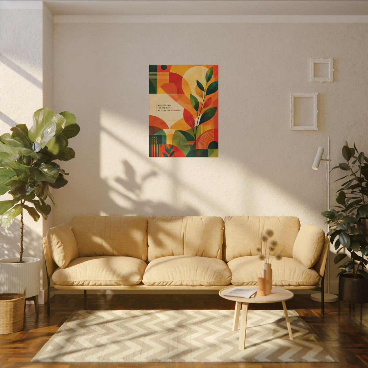 "WHEN WE CARE FOR EARTH, WE CARE FOR OURSELVES" (Botanical Abstract art). Earthsmart Eco Wall Art.