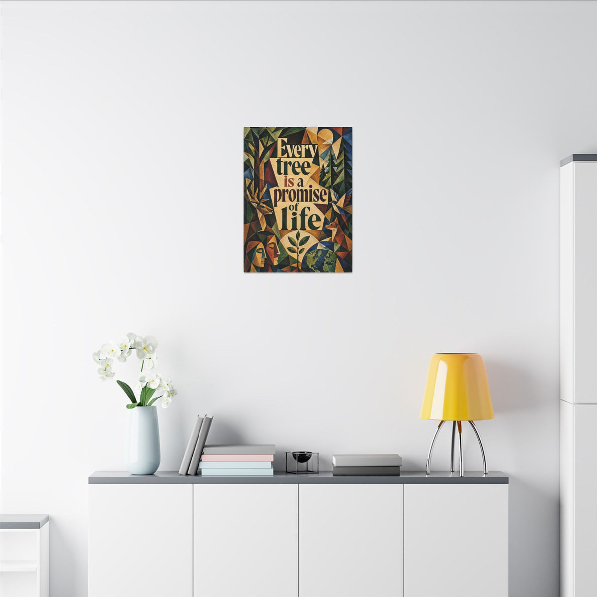 "EVERY TREE IS A PROMISE OF LIFE" (Cubist art style). Earthsmart Eco Canvas Wall Art (Matte Stretched Print).
