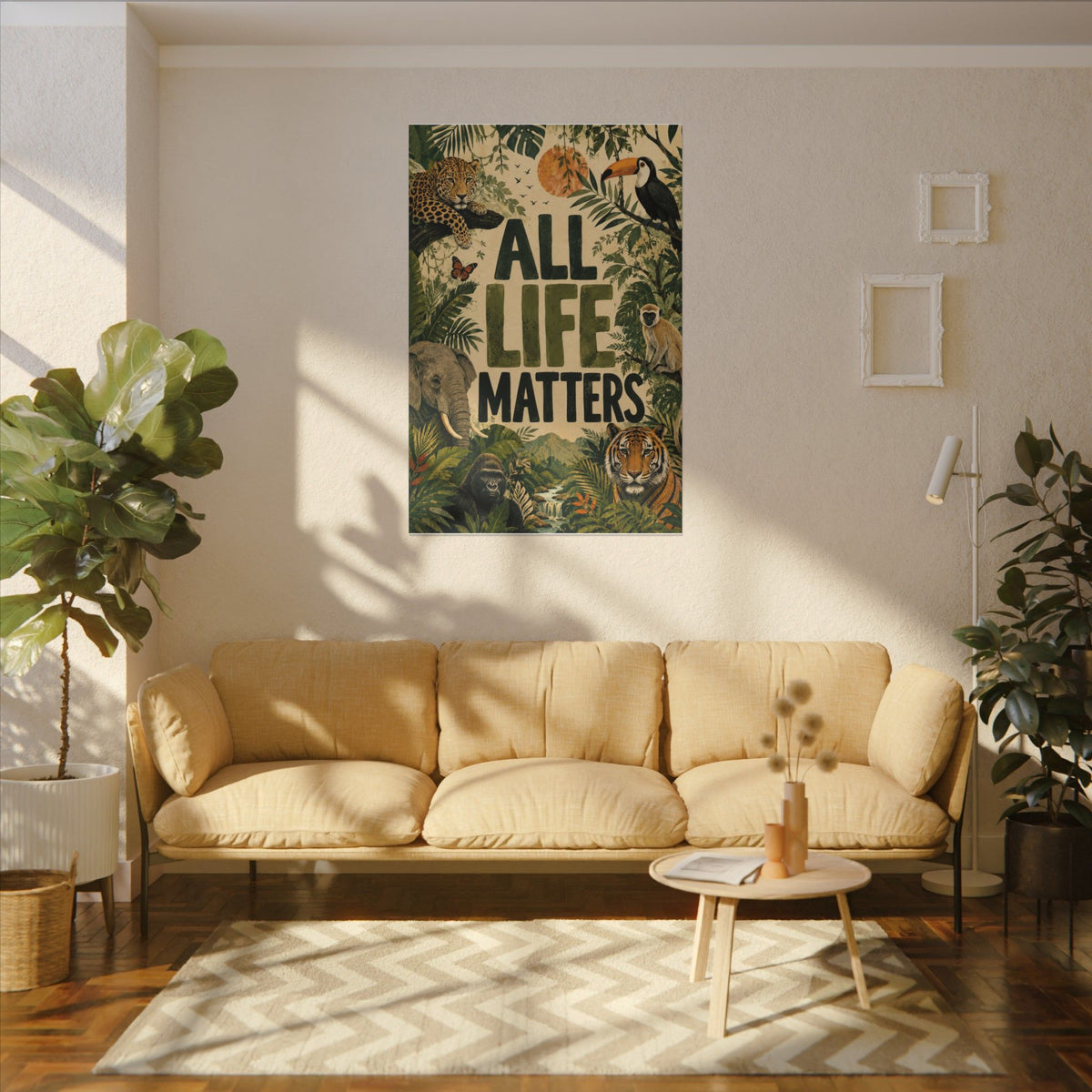 "ALL LIFE MATTERS" (Organic art style) Earthsmart Canvas Wall Art — Jungle Wildlife. (Matte Stretched Print)
