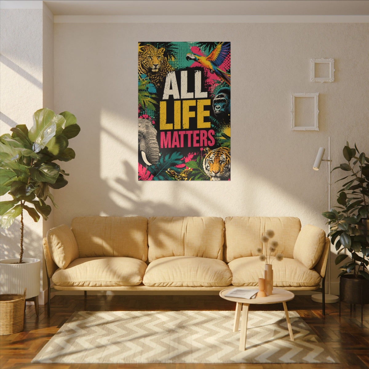"ALL LIFE MATTERS" (Pop culture art style) - Earthsmart Canvas Wall Art. Jungle Wildlife. (Matte Stretched Print).