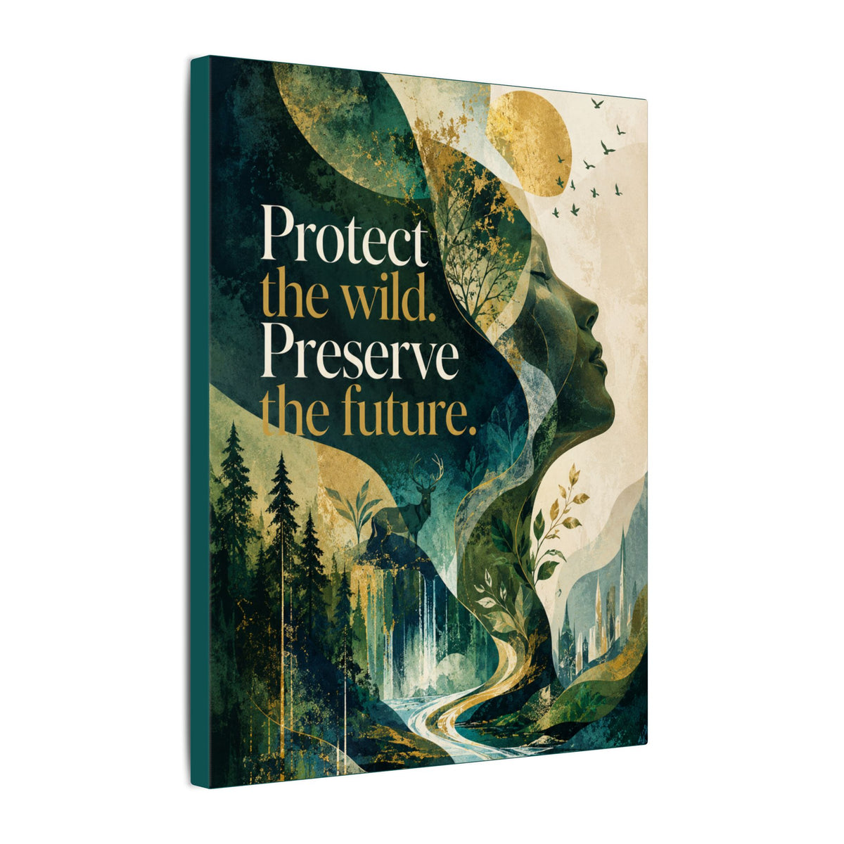 "PROTECT THE WILD PRESERVE THE FUTURE" (Abstract art style). Earthsmart Eco Canvas Wall Art (Matte Stretched Print).