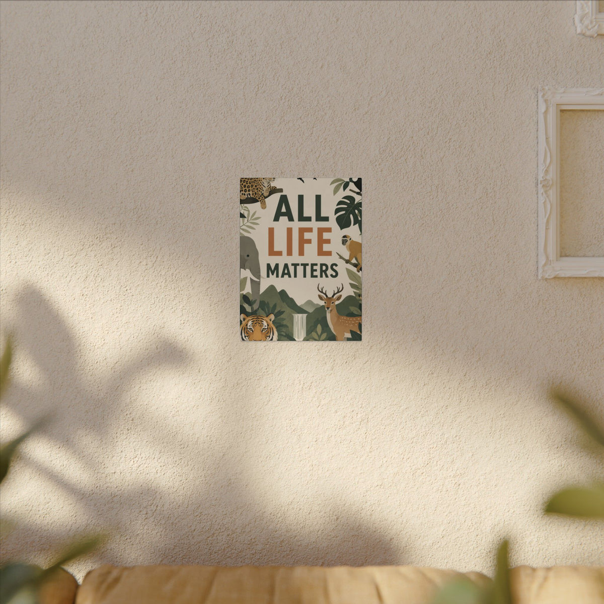 "ALL LIFE MATTERS" (modern art style) - Earthsmart Canvas Wall Art. Jungle Wildlife. (Matte Stretched Print).