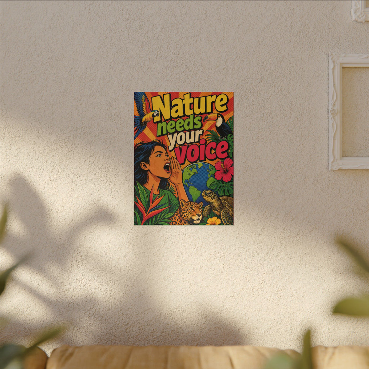 "NATURE NEEDS YOUR VOICE" (Pop art style). Earthsmart Eco Canvas Wall Art (Matte Stretched Print).