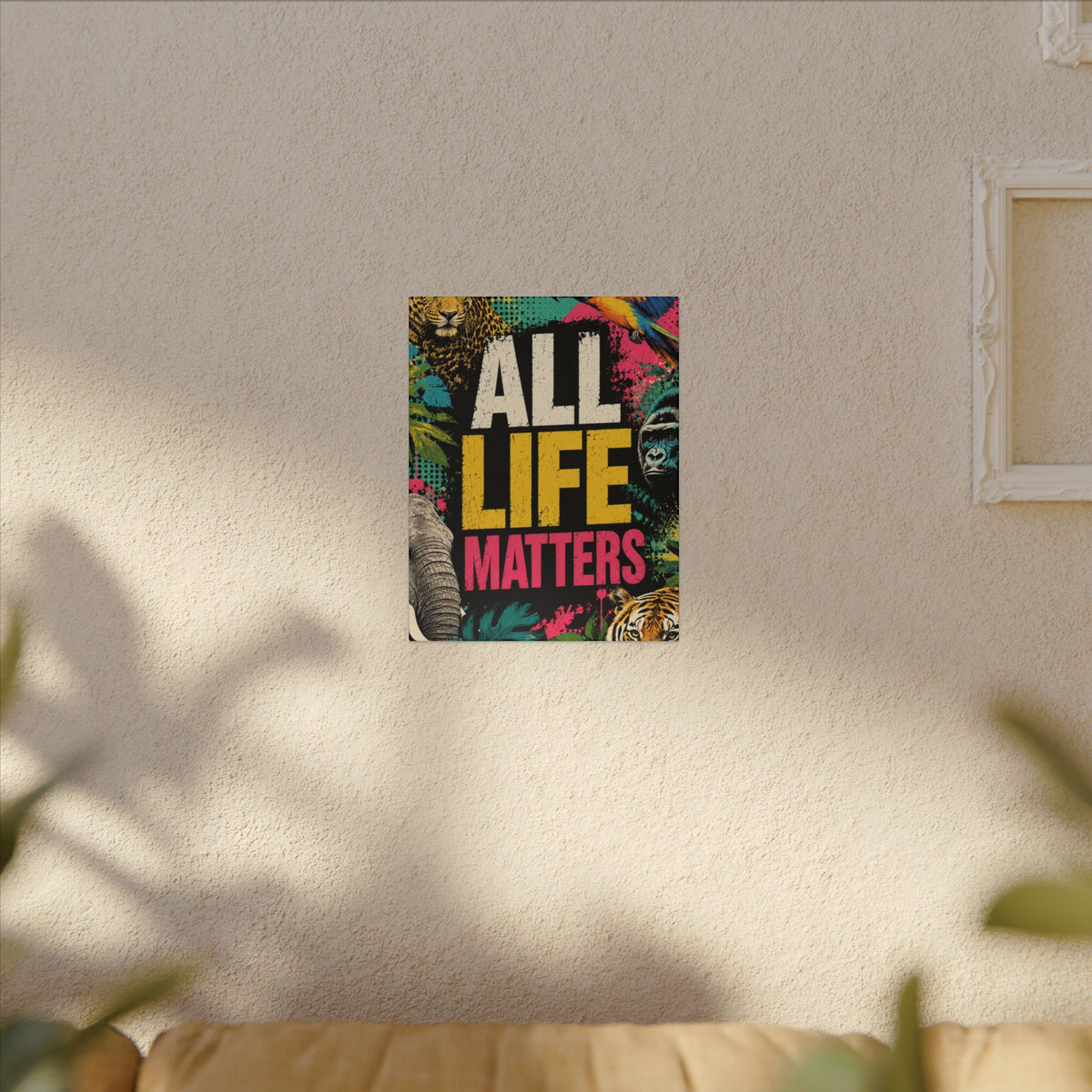 "ALL LIFE MATTERS" (Pop culture art style) - Earthsmart Canvas Wall Art. Jungle Wildlife. (Matte Stretched Print).