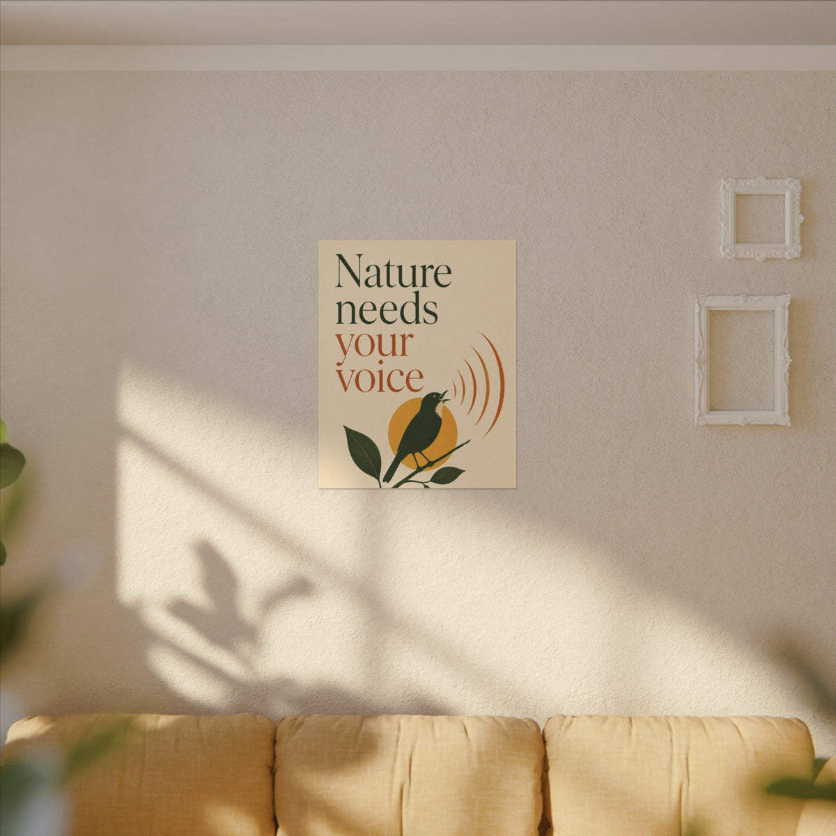 "NATURE NEEDS YOUR VOICE" (Minimalist art style). Earthsmart Eco Canvas Wall Art (Matte Stretched Print).