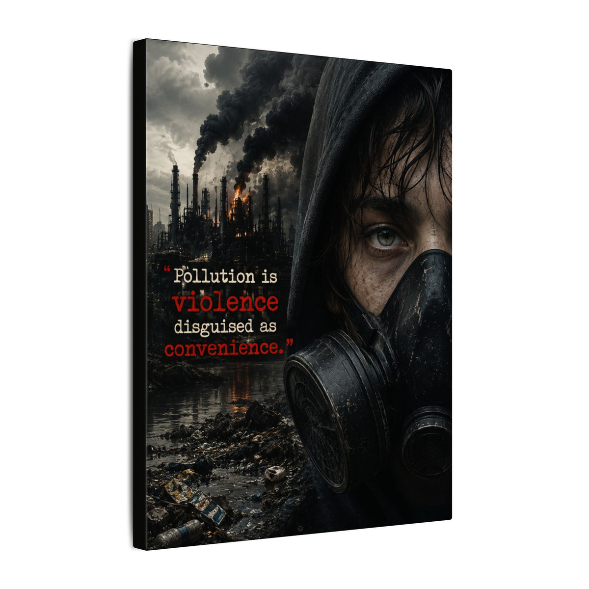"POLLUTION IS VIOLENCE DISGUISED AS CONVENIENCE" (Dark Reality) - Earthsmart Canvas Wall Art.